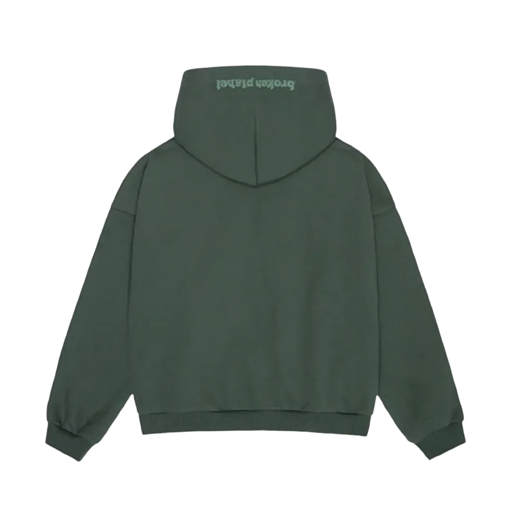 Broken Planet Zip-Up Graphic Hoodie in Emerald Green