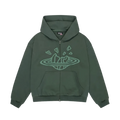 Broken Planet Zip-Up Graphic Hoodie in Emerald Green